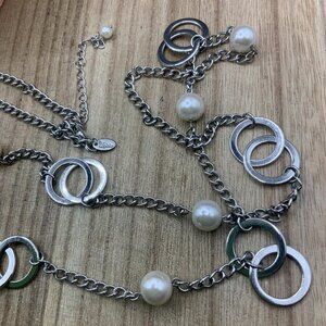 Lia Sophia Faux Pearl Silver Tone Circles "Perla Del Mar" Chain Necklace